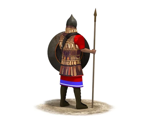 白を背景に盾を持つペルシャ戦士のカラーイラスト — ストック写真