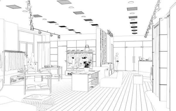 Plan Intérieur Magasin Noir Blanc Visualisation Illustration — Photo