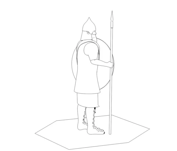 Zwart Wit Illustratie Van Perzische Krijger Met Schild Witte Achtergrond — Stockfoto