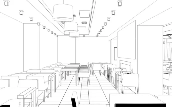 Visualisation Intérieure Café Illustration Croquis — Photo