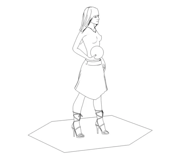 Ескізна Ілюстрація Оголеної Дівчини Ячем Білому Тлі — стокове фото