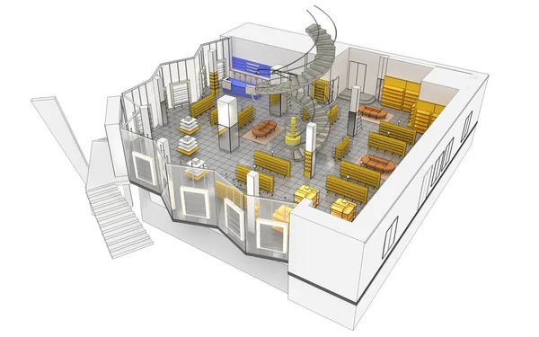 服装店内部可视化 3D插图 — 图库照片