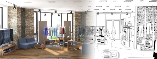 Moderne Winkel Interieur Visualisatie Illustratie — Stockfoto