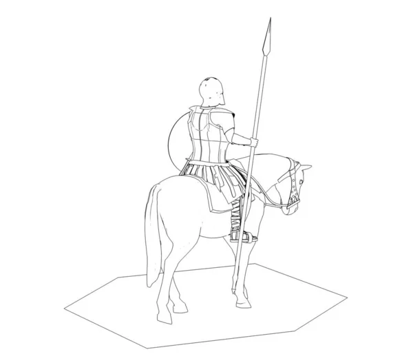 Ilustração Guerreiro Cavalo Fundo Branco — Fotografia de Stock