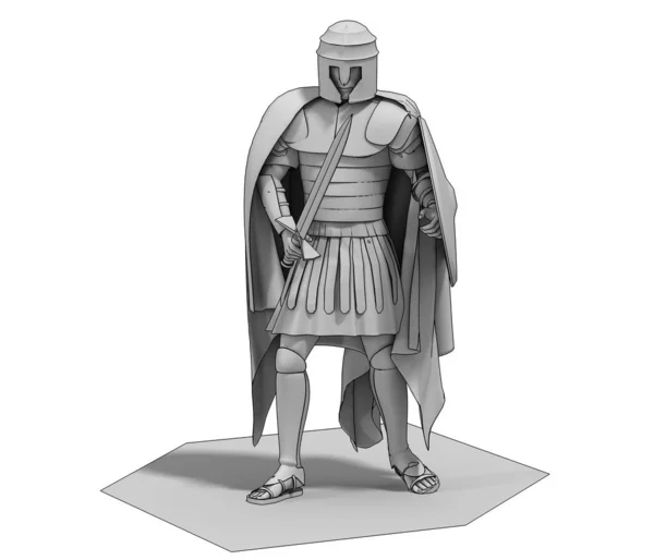 Grey Model Winter Rome Warrior Sword Shield White Background — Stock Photo, Image