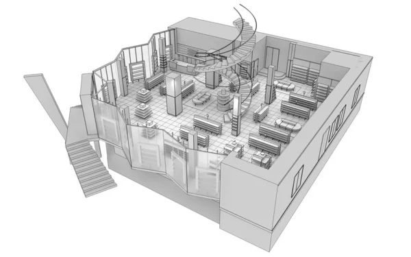 服装店内部可视化 3D插图 — 图库照片