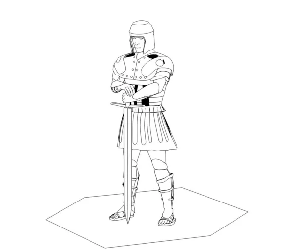 Чорно Білий Ескіз Римського Воїна Мечем Білому Тлі — стокове фото