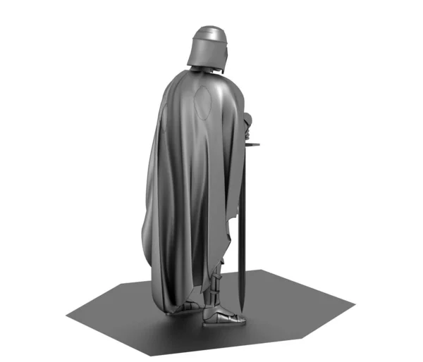白を背景に剣を持つローマの戦士の3Dグレーモデル — ストック写真