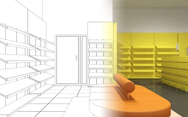 衣類店内の可視化 3Dイラスト — ストック写真