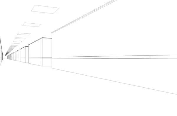 Black White Lined Empty Corridor Interior Illustration — Stock Photo, Image