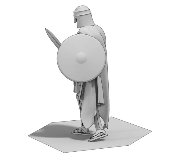 Šedý Model Zimy Řím Válečník Mečem Štítem Bílém Pozadí — Stock fotografie