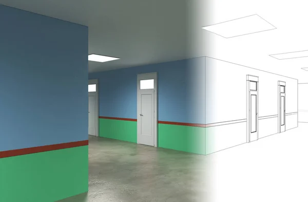 3d corridor interior illustration