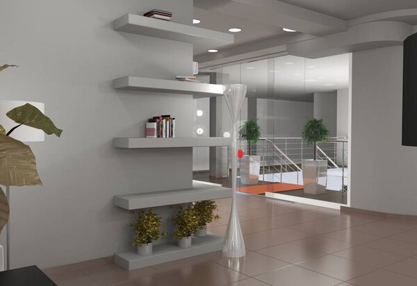 Modern store interior visualization, 3D illustration