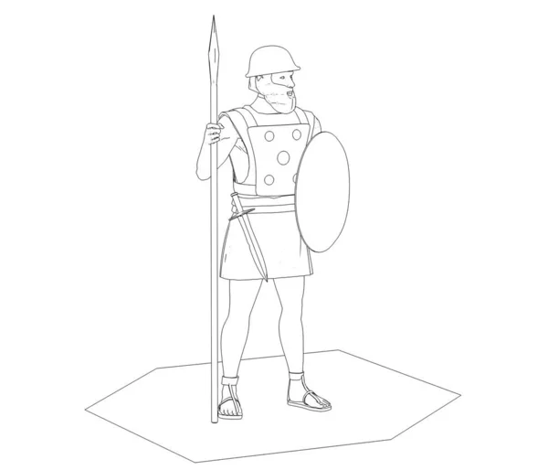 Zwart Wit Illustratie Van Perzische Krijger Met Schild Witte Achtergrond — Stockfoto