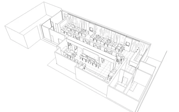 Cafe Interior Konturvisualisierung Illustration Skizze Umriss — Stockfoto