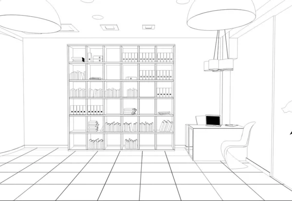 Black White Store Interior Line Visualization Illustration — Stock Photo, Image