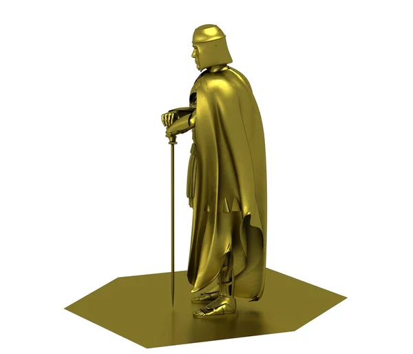 Golden Model Van Rome Krijger Met Zwaard Witte Achtergrond — Stockfoto
