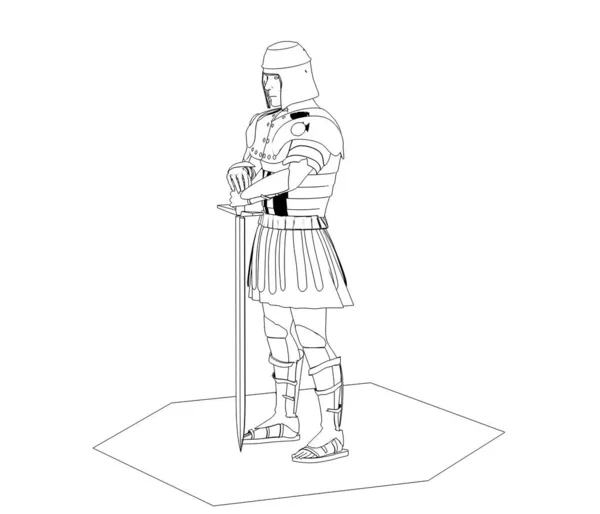 Black White Sketch Rome Warrior Sword White Background — Stock Photo, Image