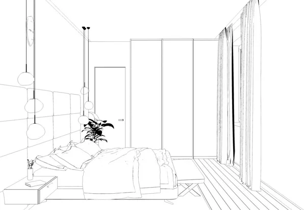 Interior Con Habitación Vacía Ilustración — Foto de Stock