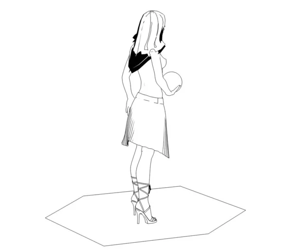 Skizze Illustration Von Nackten Mädchen Mit Ball Auf Weißem Hintergrund — Stockfoto