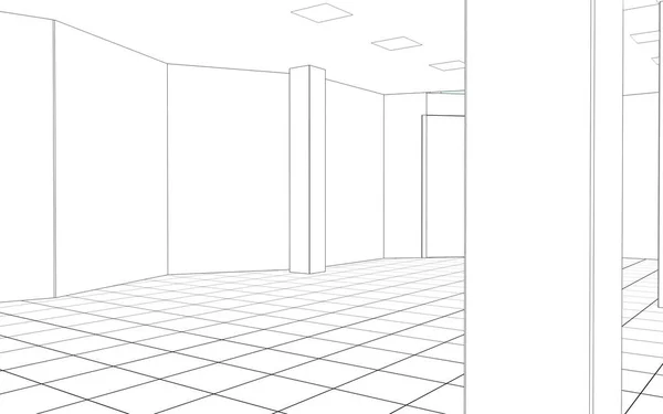 空房间室内可视化 3D插图 — 图库照片