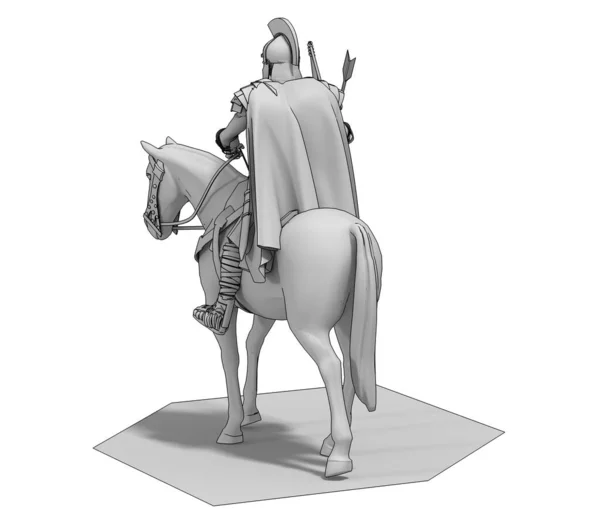3Dグレーローマ馬ライダー戦士モデル上の白い背景 — ストック写真