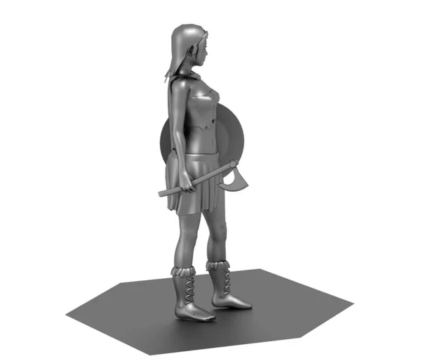 白を背景にした女性戦士の3Dイラスト — ストック写真