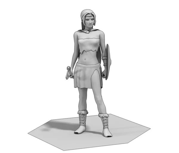 Illustration Woman Warrior White Background — Stock Photo, Image