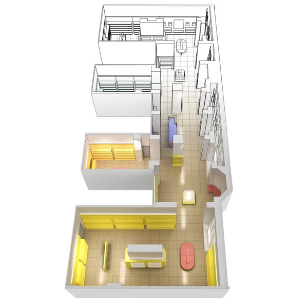 Armazene Visualização Interiores Ilustração — Fotografia de Stock