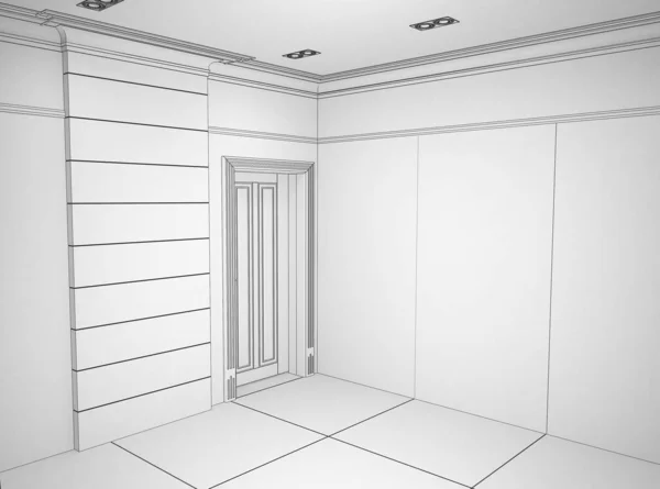 空房间室内可视化 3D插图 — 图库照片