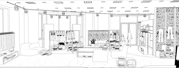 Black White Store Interior Scheme Visualization Illustration — Stock Photo, Image