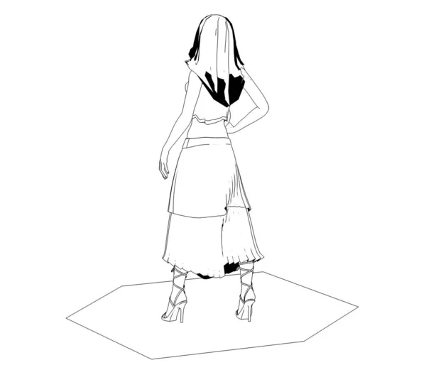 Desenho Ilustração Menina Vestido Com Bola Isolada Fundo Branco — Fotografia de Stock