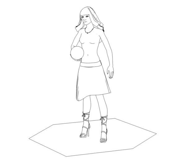 Sketch Illustration Naked Girl Ball White Background — Stock Photo, Image