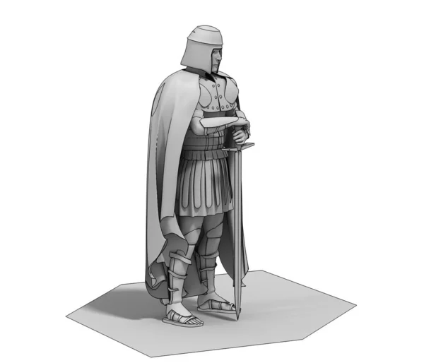 Grijs Model Van Rome Krijger Met Zwaard Witte Achtergrond — Stockfoto