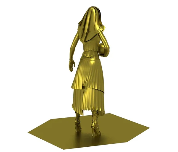 Modelo Ouro Menina Vestido Com Bola Isolada Fundo Branco — Fotografia de Stock