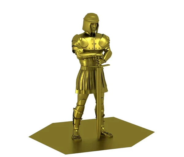 Beyaz Arka Planda Kılıçlı Roma Savaşçısının Boyutlu Altın Modeli — Stok fotoğraf