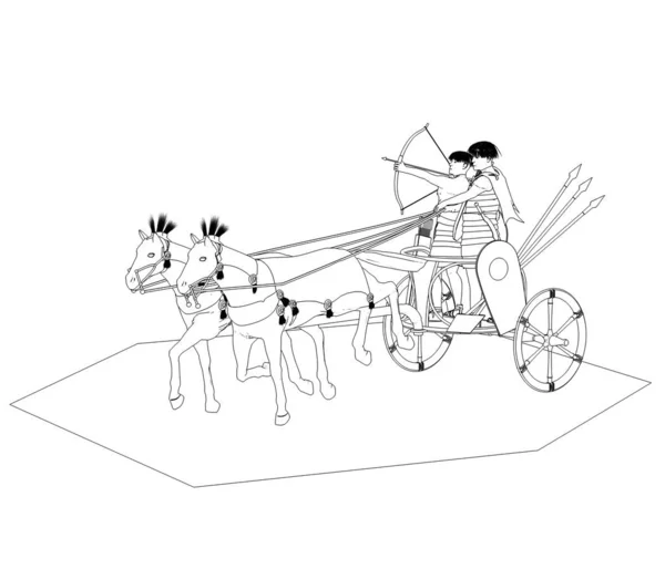Skizzenmodell Eines Streitwagens Mit Zwei Kriegern Auf Weißem Hintergrund — Stockfoto