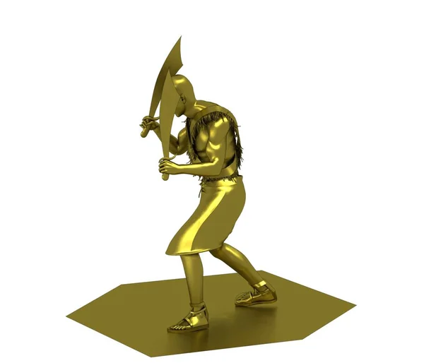 Modelo Ouro Ilustração Guerreiro Com Duas Espadas Sobre Fundo Branco — Fotografia de Stock