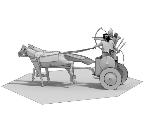 Graues Skizzenmodell Eines Streitwagens Mit Zwei Kriegern Auf Weißem Hintergrund — Stockfoto