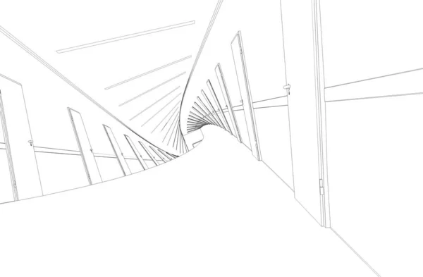 Siyah Beyaz Kıvrımlı Koridor Çizimler — Stok fotoğraf