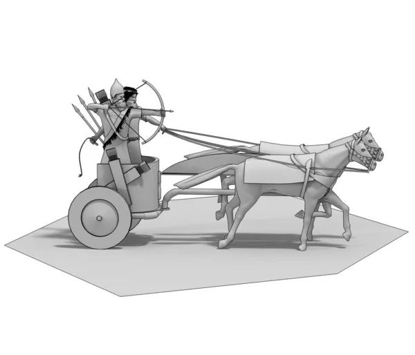 Graues Skizzenmodell Eines Streitwagens Mit Zwei Kriegern Auf Weißem Hintergrund — Stockfoto