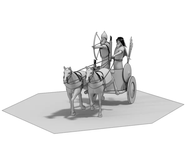 Grey Sketch Model Chariot Two Warriors White Background — Stock Photo, Image