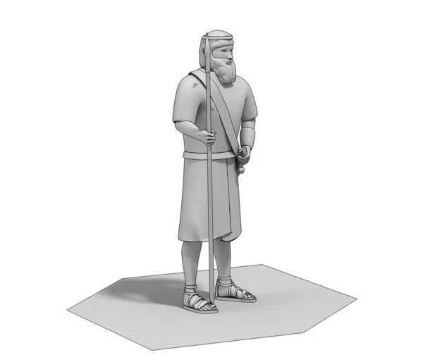 白底长矛男子3D灰色模型 — 图库照片