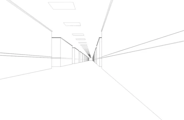 Black White Lined Empty Corridor Interior Illustration — Stock Photo, Image