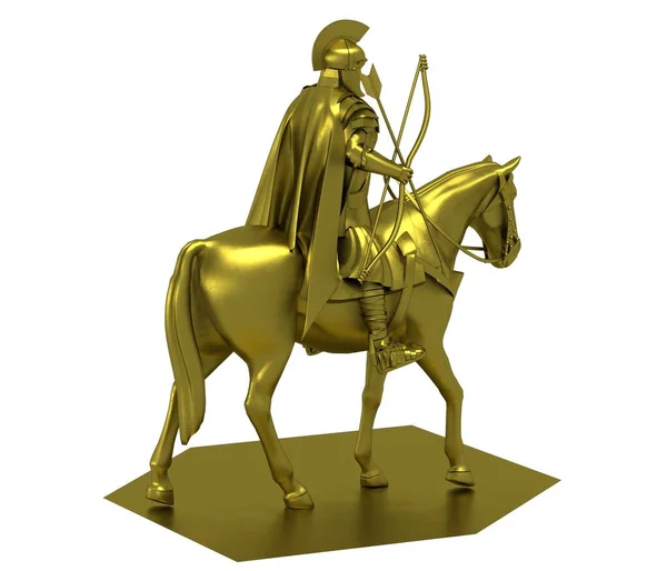 Gold Pferd Reiter Krieger Modell Auf Weißem Hintergrund — Stockfoto