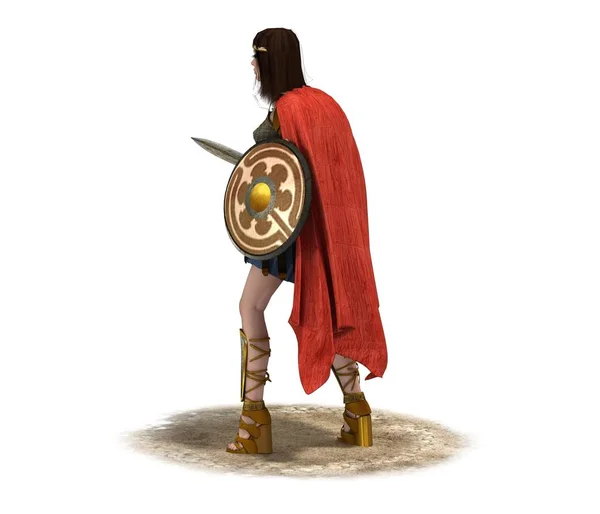 剣と盾を持つ女性戦士のカラー3Dイラスト — ストック写真