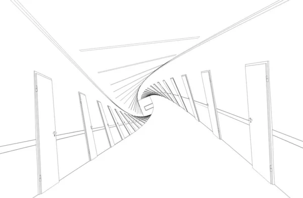 Black White Curved Lined Corridor Interior Illustration — Stock Photo, Image