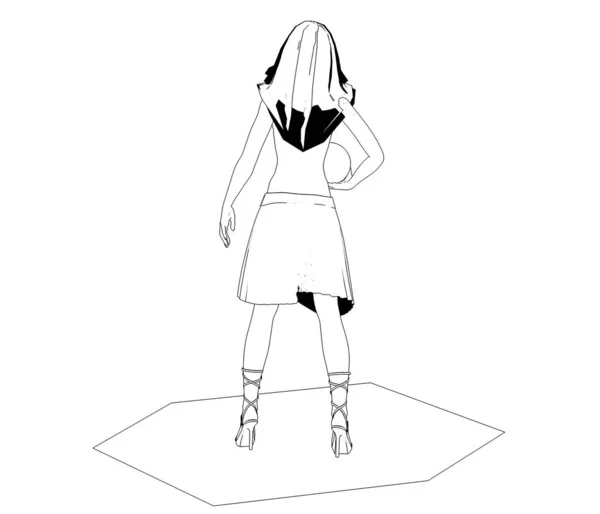 Ескізна Ілюстрація Оголеної Дівчини Ячем Білому Тлі — стокове фото