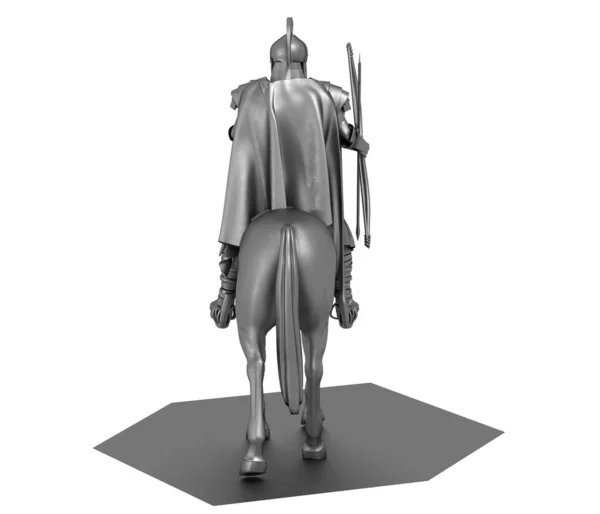 白人背景的3D灰马骑士模型 — 图库照片