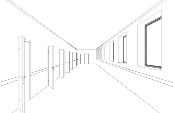 Long Empty Corridor Interior — Stock Photo, Image